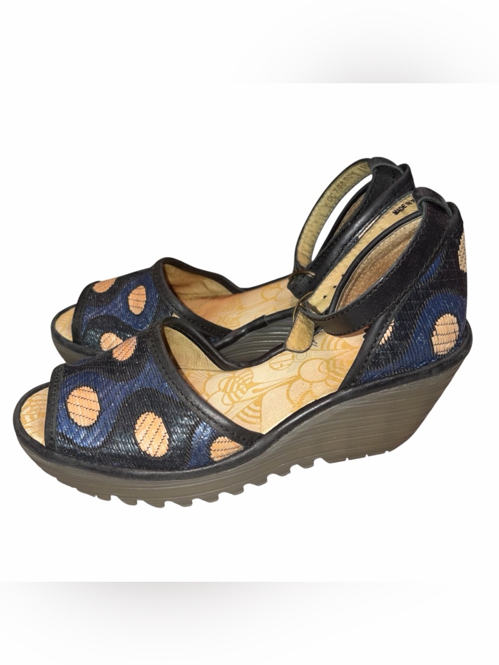 Fly London Wedge Ankle Strap Peep Toe Sandals Shoes size 37